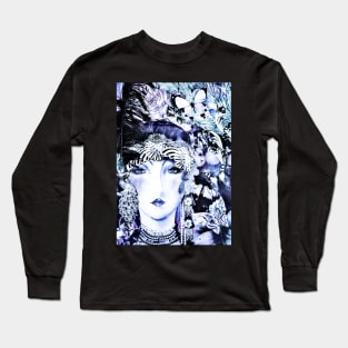 blue sapphire art deco floral flapper collage print Long Sleeve T-Shirt